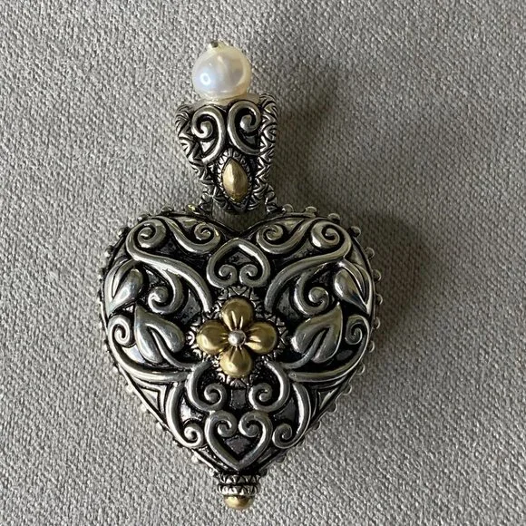 Barbara Bixby 925 Sterling Silver & 18K Gold Heart Locket Enhancer Pendant Pearl - Picture 5 of 11